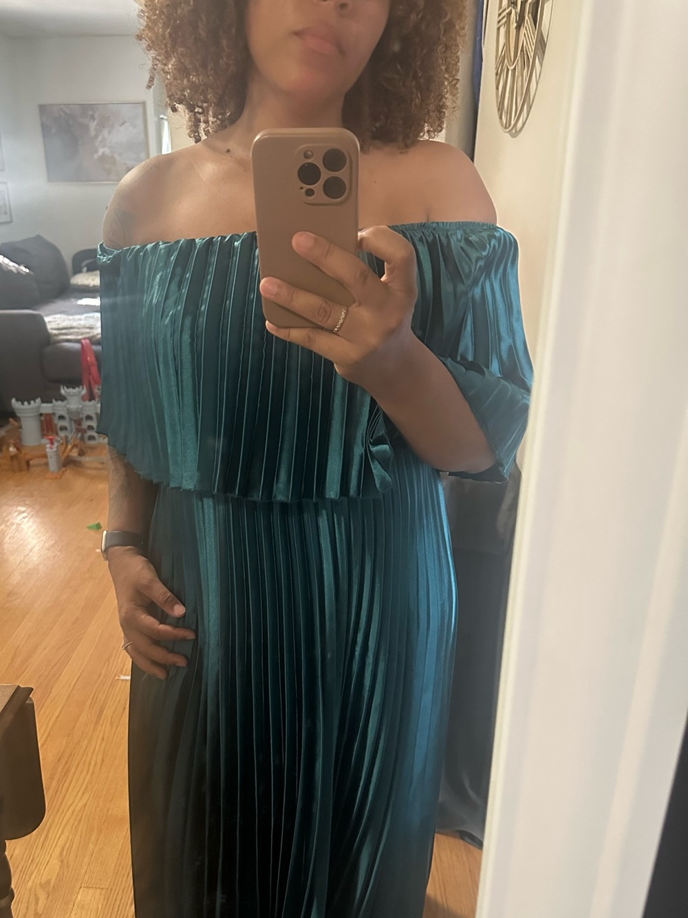 H&M Emerald Green Pleated Ruffle Formal Dress